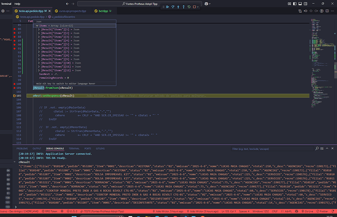 Debug Itens duplicados